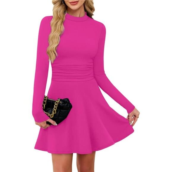 Long Sleeve Mini Dresses for Women Hot Pink - Picture 3 of 5